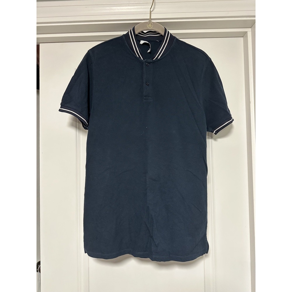 Sandro Paris Polo Shirt Size Small Navy Blue Cotton Preppy Pique Luxury Casual‎
